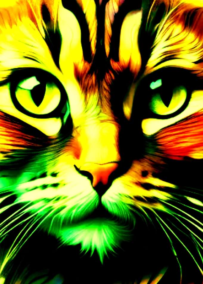 Colorful Cat Face Illustra