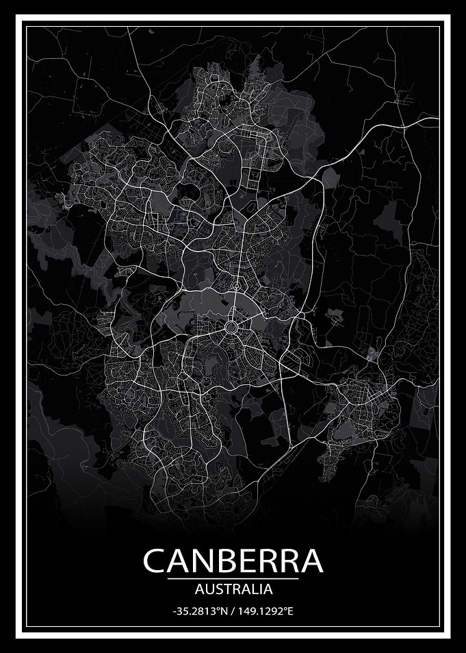 Canberra Black City Map
