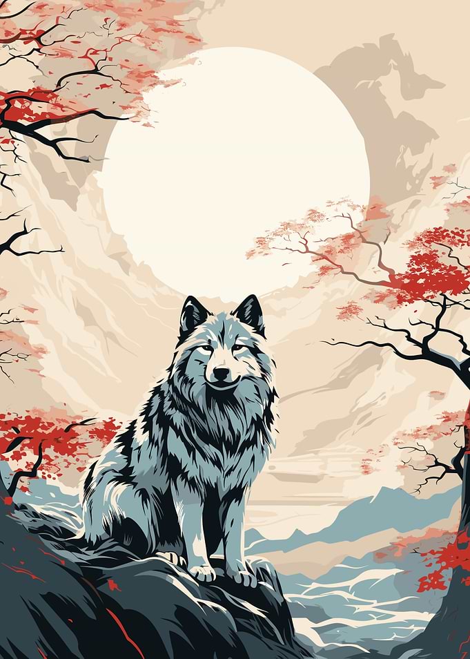 Wolf Retro Japan Vibes