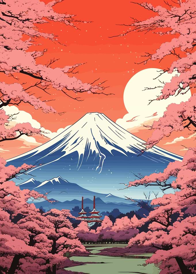 Japan Distant Fuji Pagoda