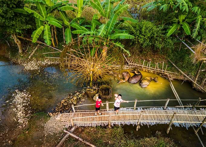 Children and water wheel