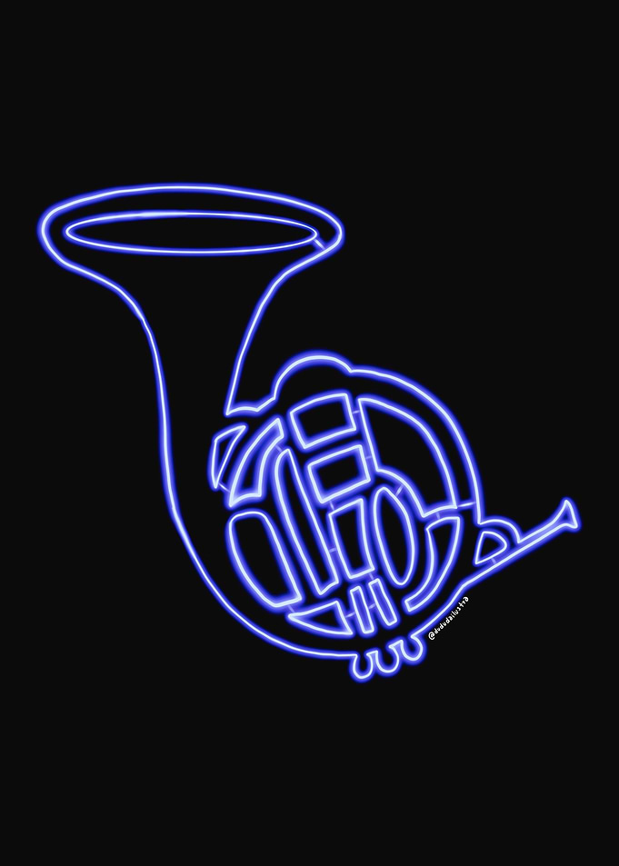 Neon blue French horn