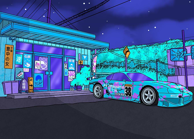 Japan Gas Station at Night