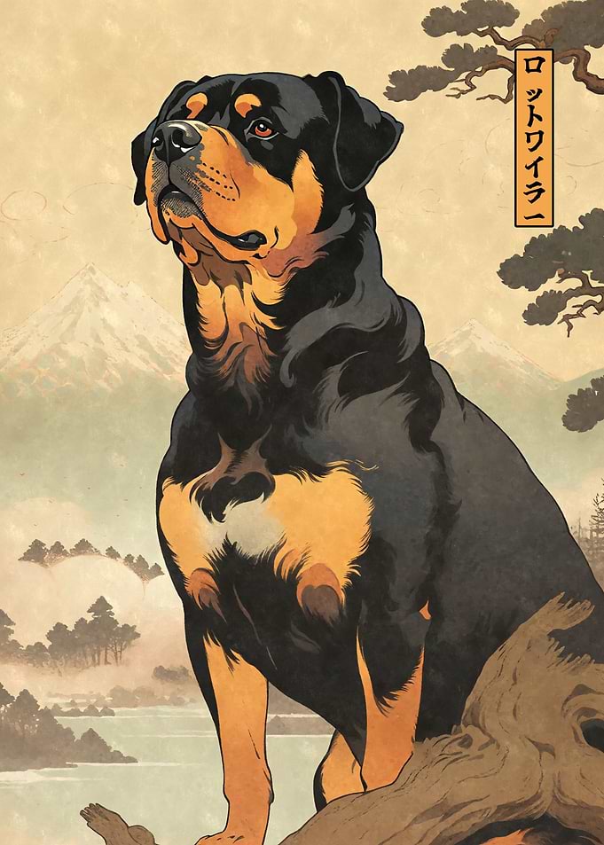 Rottweiler Woodblock Print