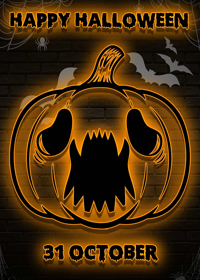 happy halloween day neon