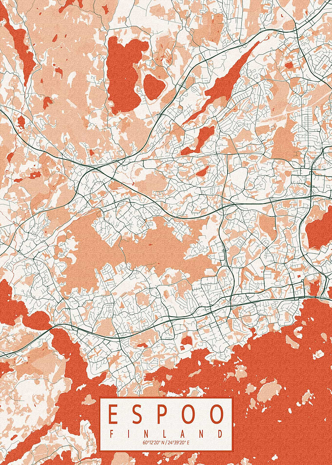 Espoo City Map Bohemian
