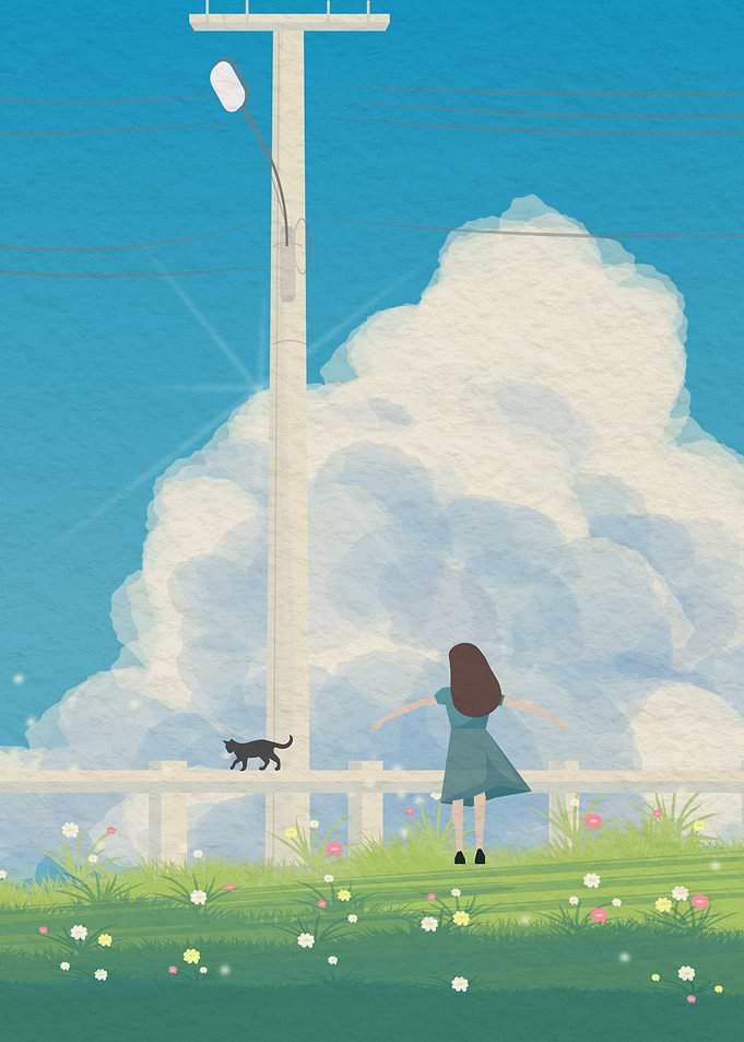 Japanese Girl And A Cat