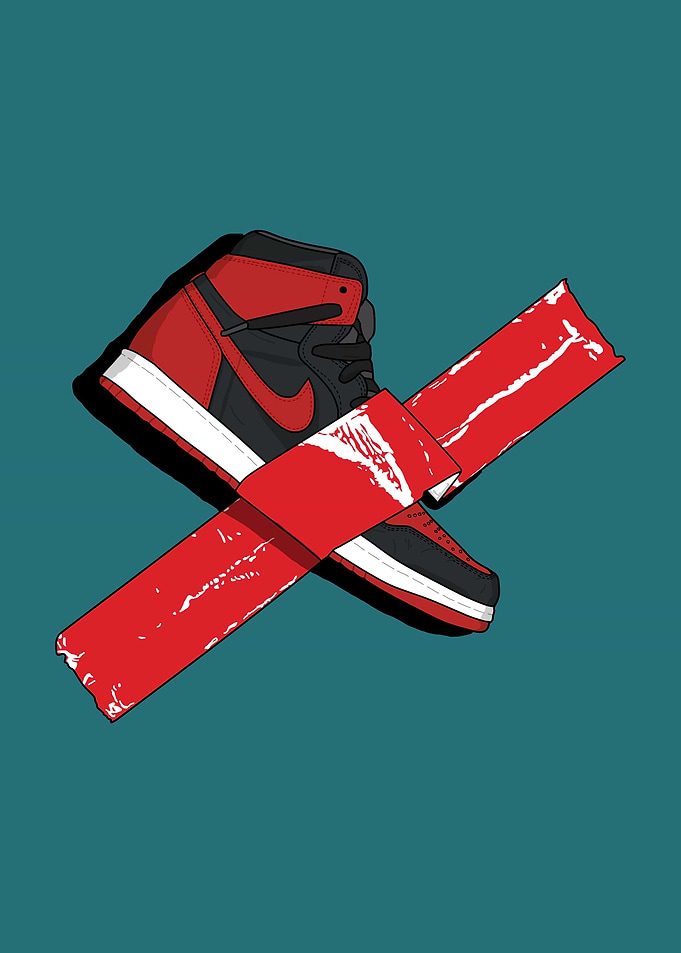 red shoes isolated on wall