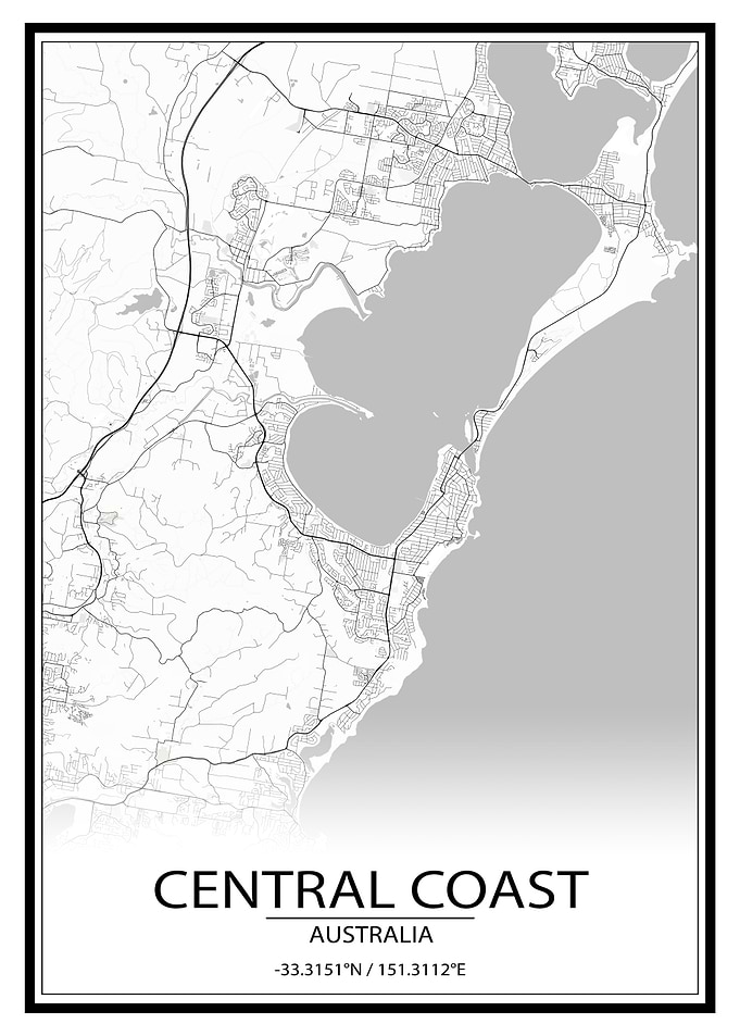 Central Coast White Map