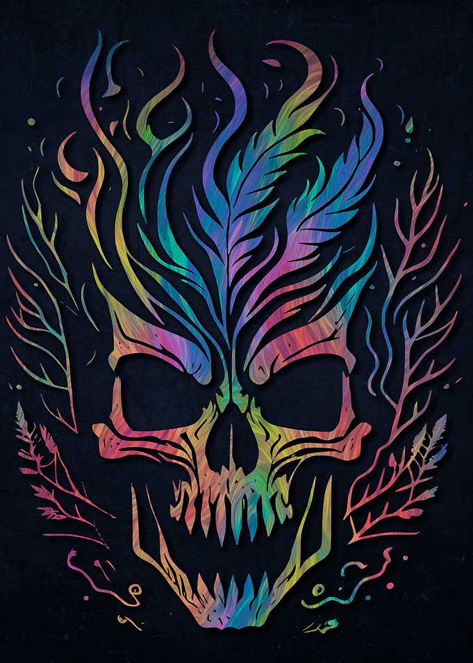 Psychedelic Flowers Skulls