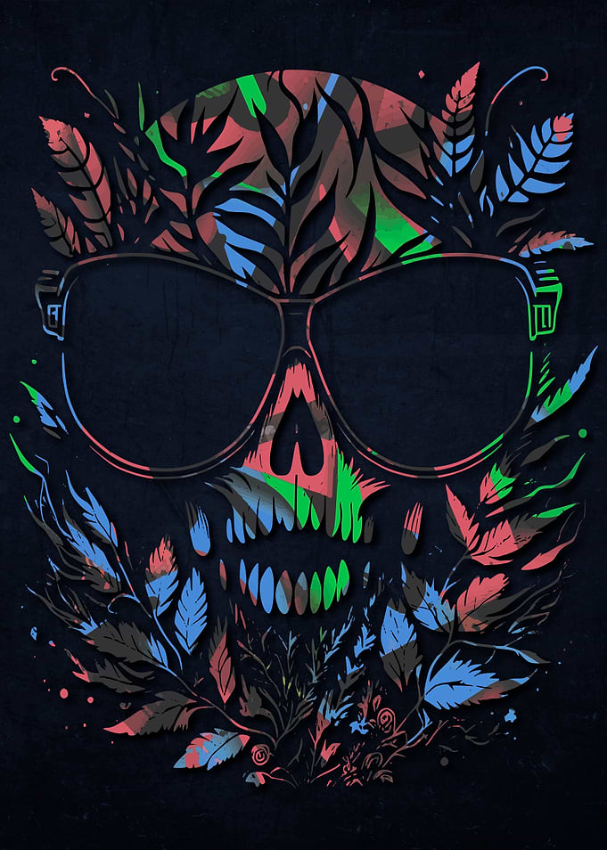 Psychedelic Flowers Skulls