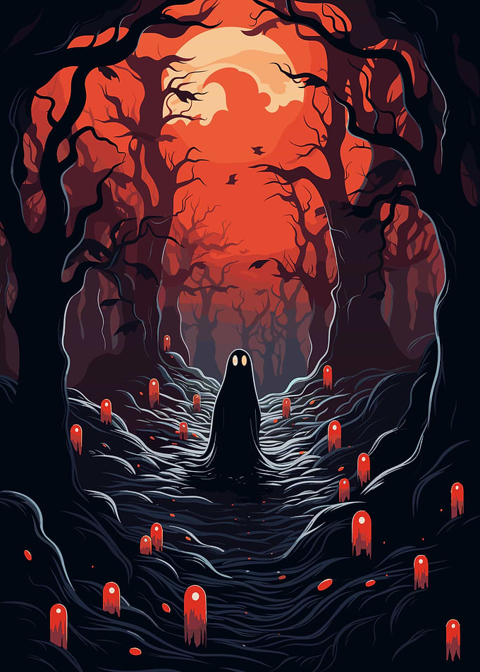 Spooky Forest with Ghosts