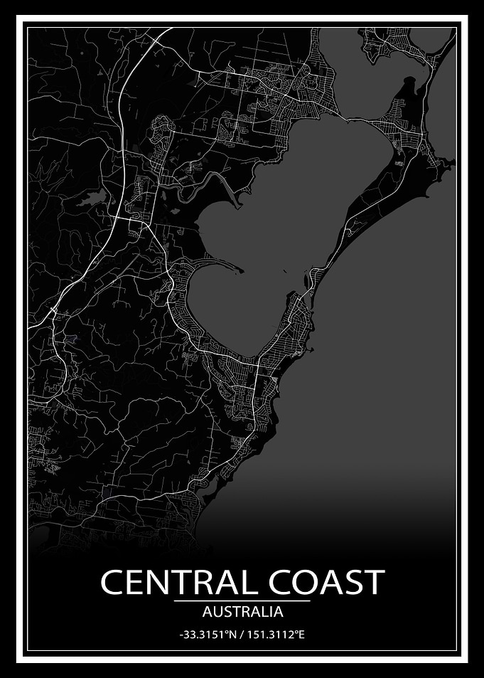 Central Coast Black Map