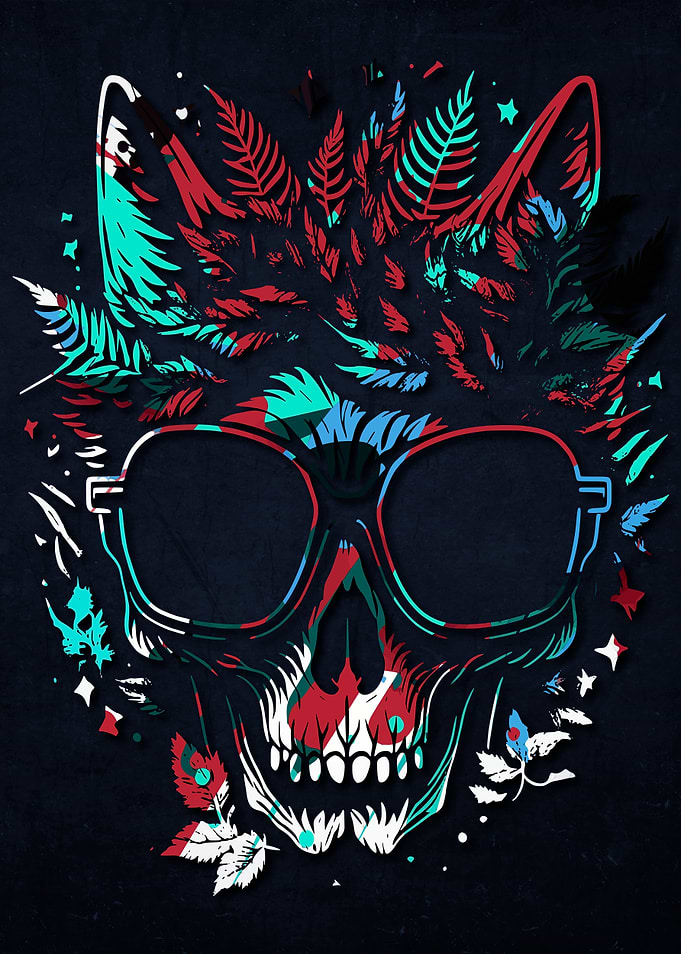 Psychedelic Flowers Skulls