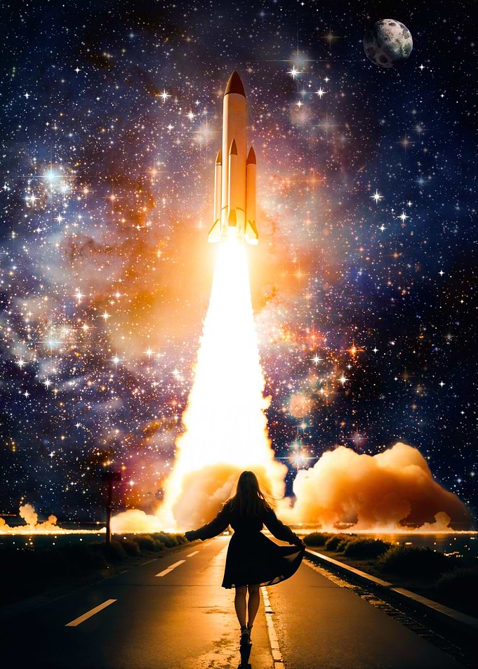 Young woman taking rocket