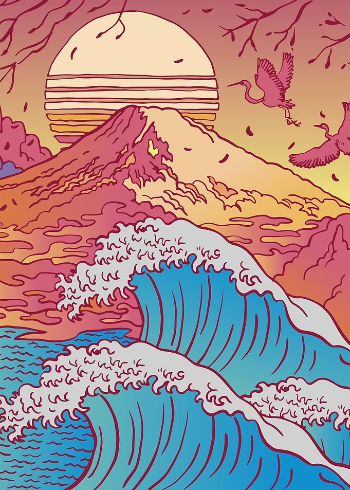Mount Fuji and Waves