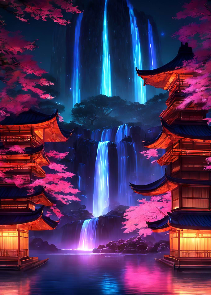 Neon waterfall tample