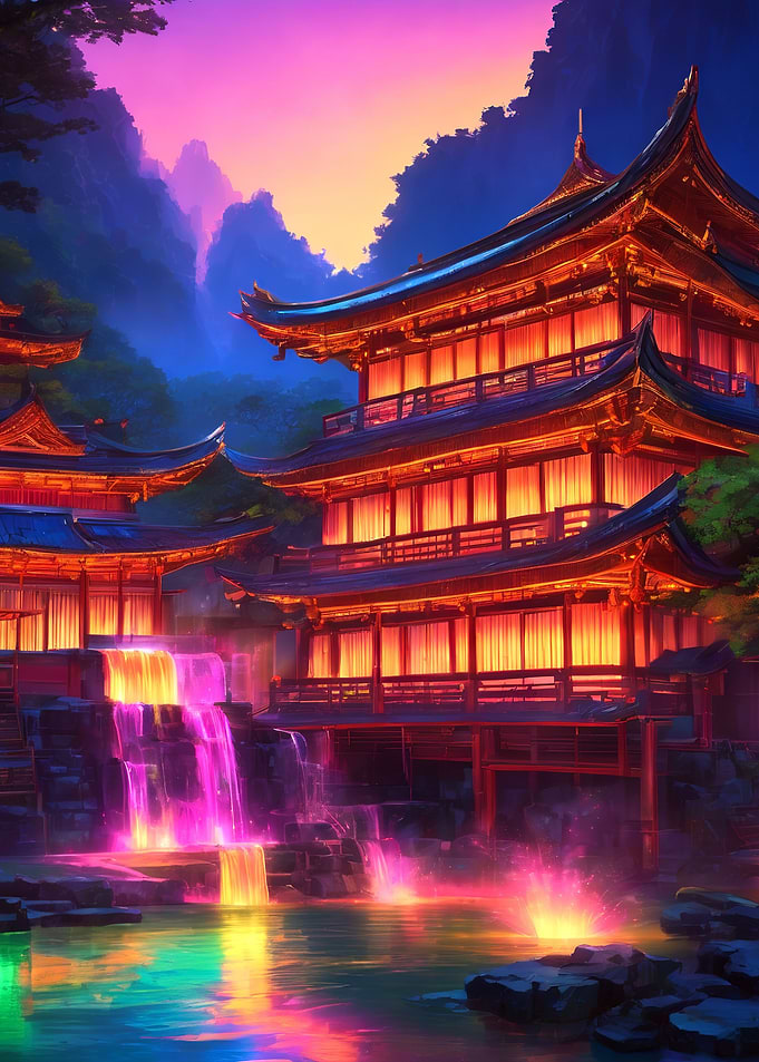Neon waterfall tample