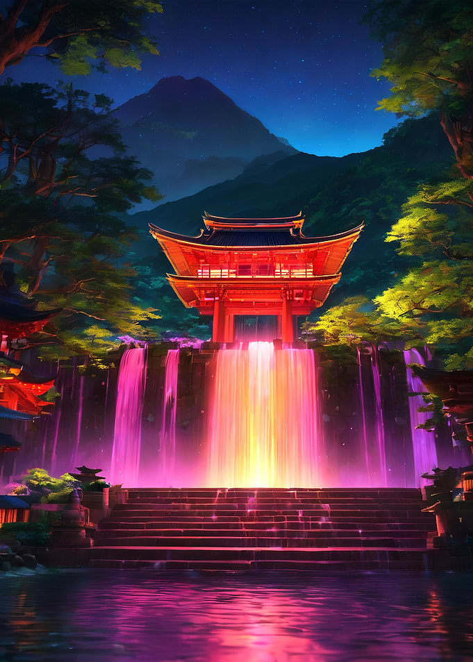 Neon waterfall tample