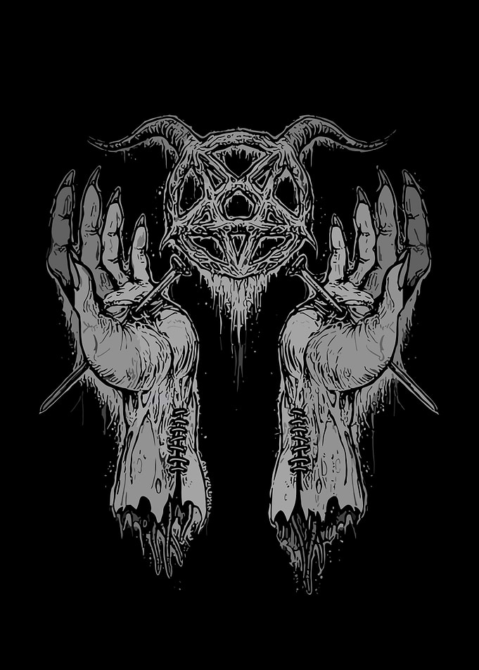 glued hands and a satanic