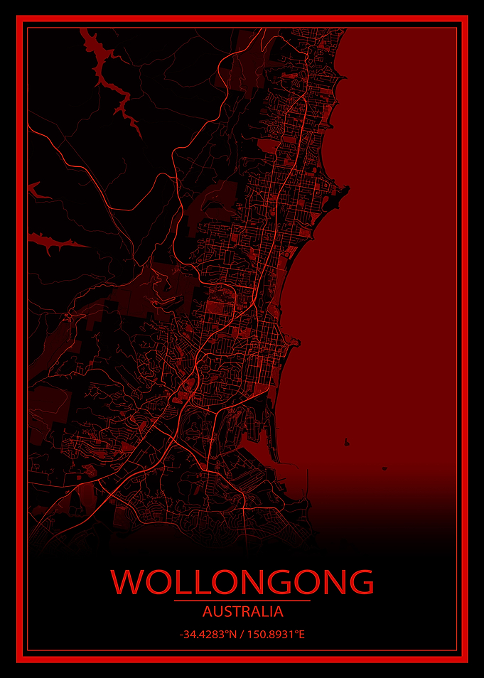 Wollongong Black Red Map