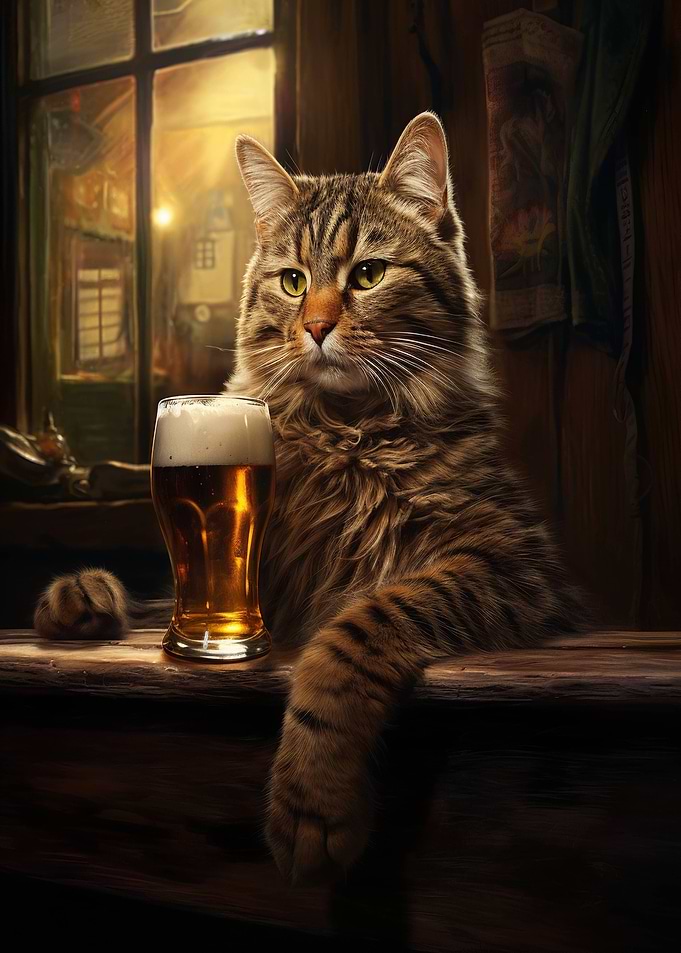 cat in bar beer