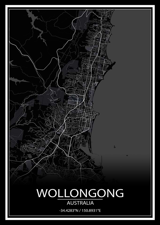 Wollongong Black City Map