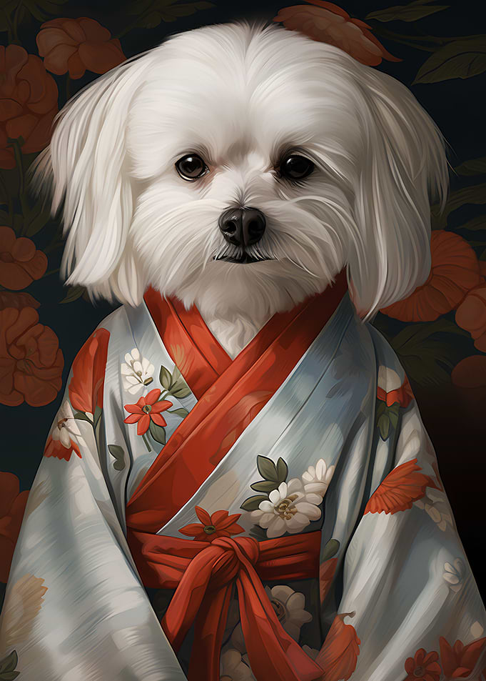 Maltese dog din kimono