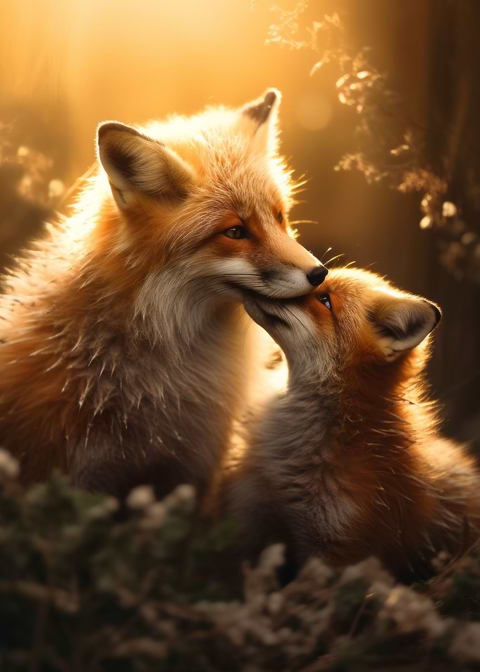 Love Couple Romance Foxes