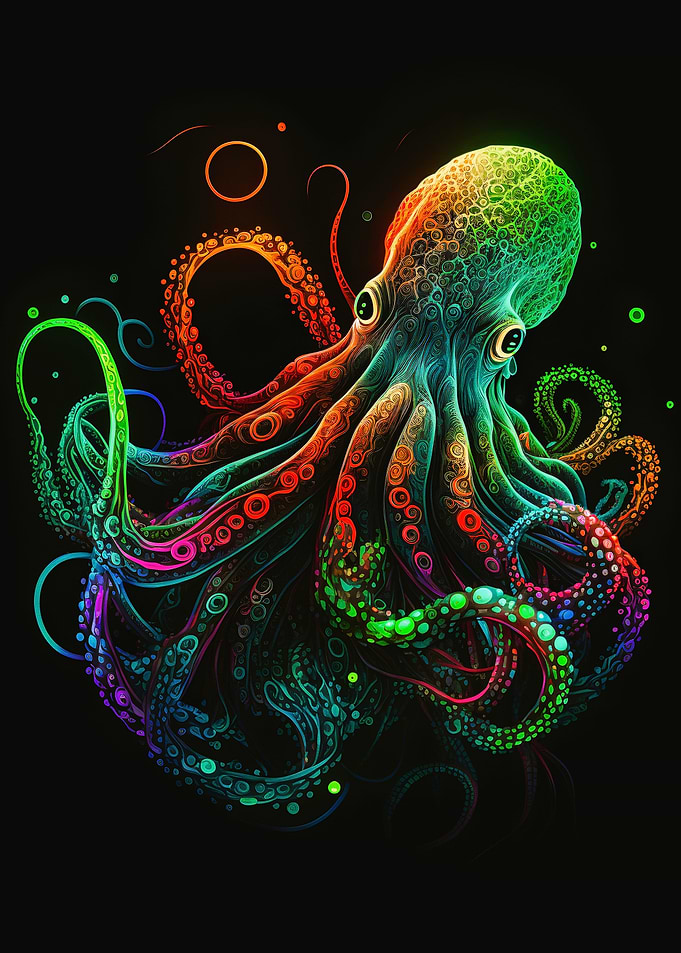 Colorful neon octopus