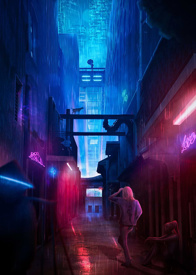 Neon Lit Bladerunner Alley
