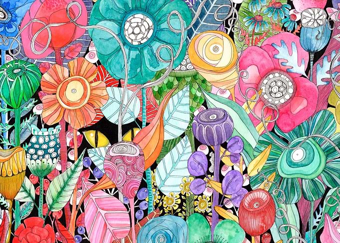 Flower garden and cat