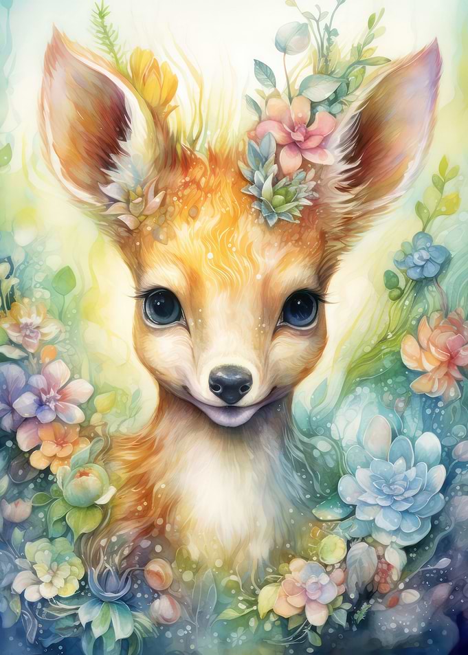 Bambi in Flower Garden