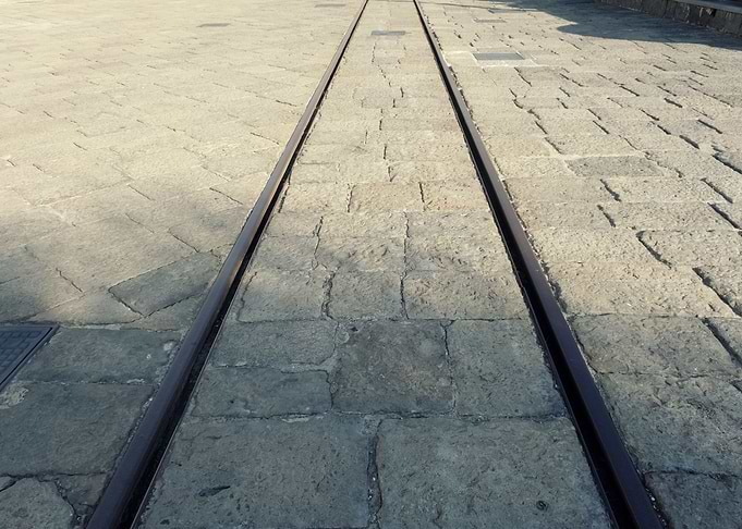 Rails on stone road horizo
