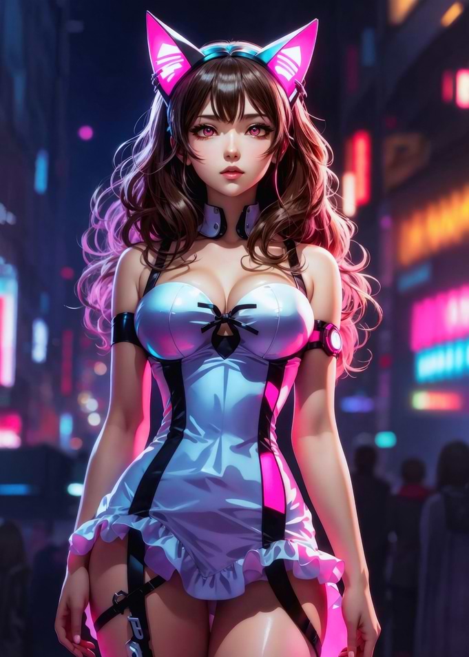 Neon Anime Cat Girl