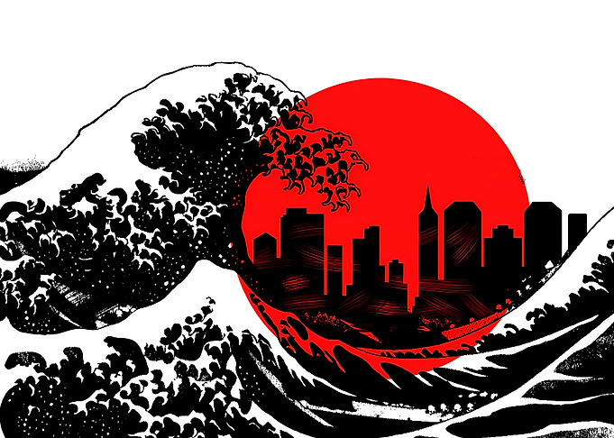 Red moon Great Wave