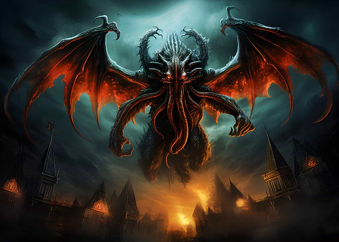 Cthulhu Flying Over City