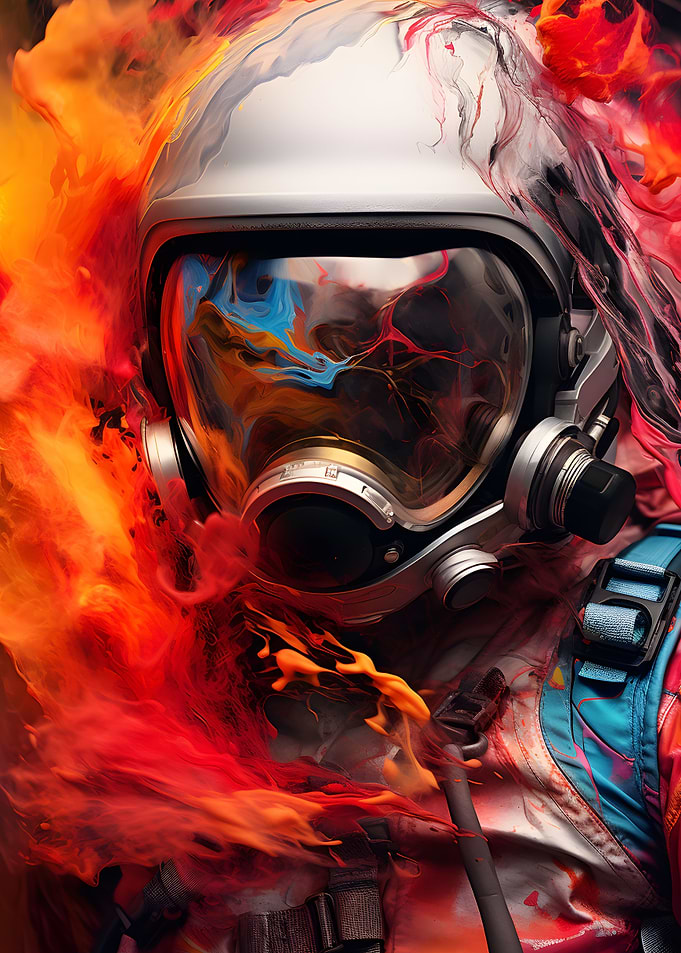 Astronaut Flames Abstract