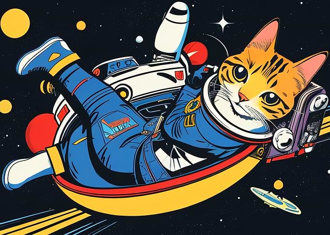 cat flaying in space