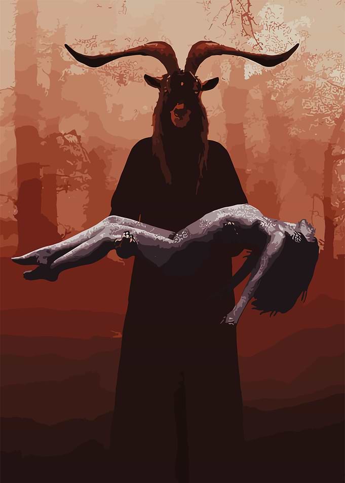 a devil holding a teenage