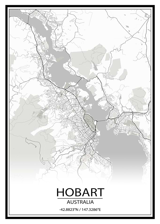 Hobart Australia White Map