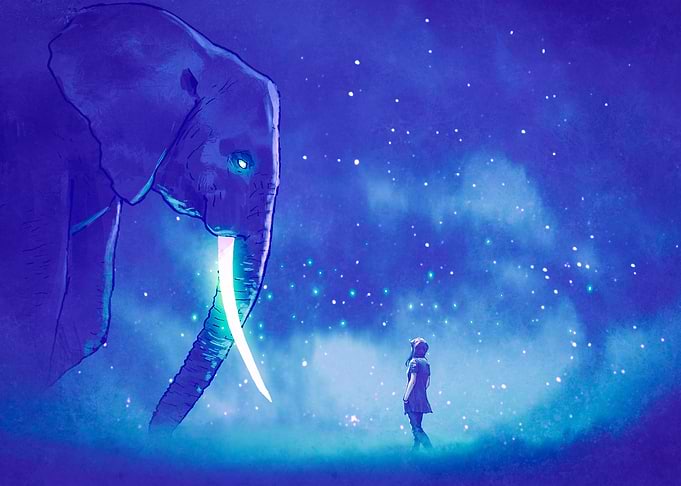 Woman and Giant Elephant