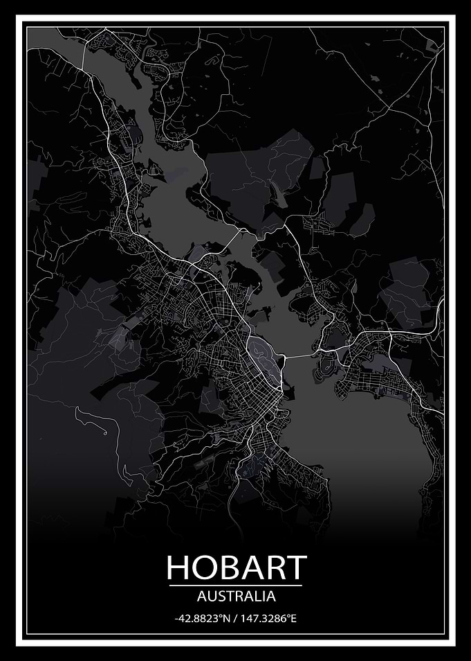 Hobart Australia Black Map