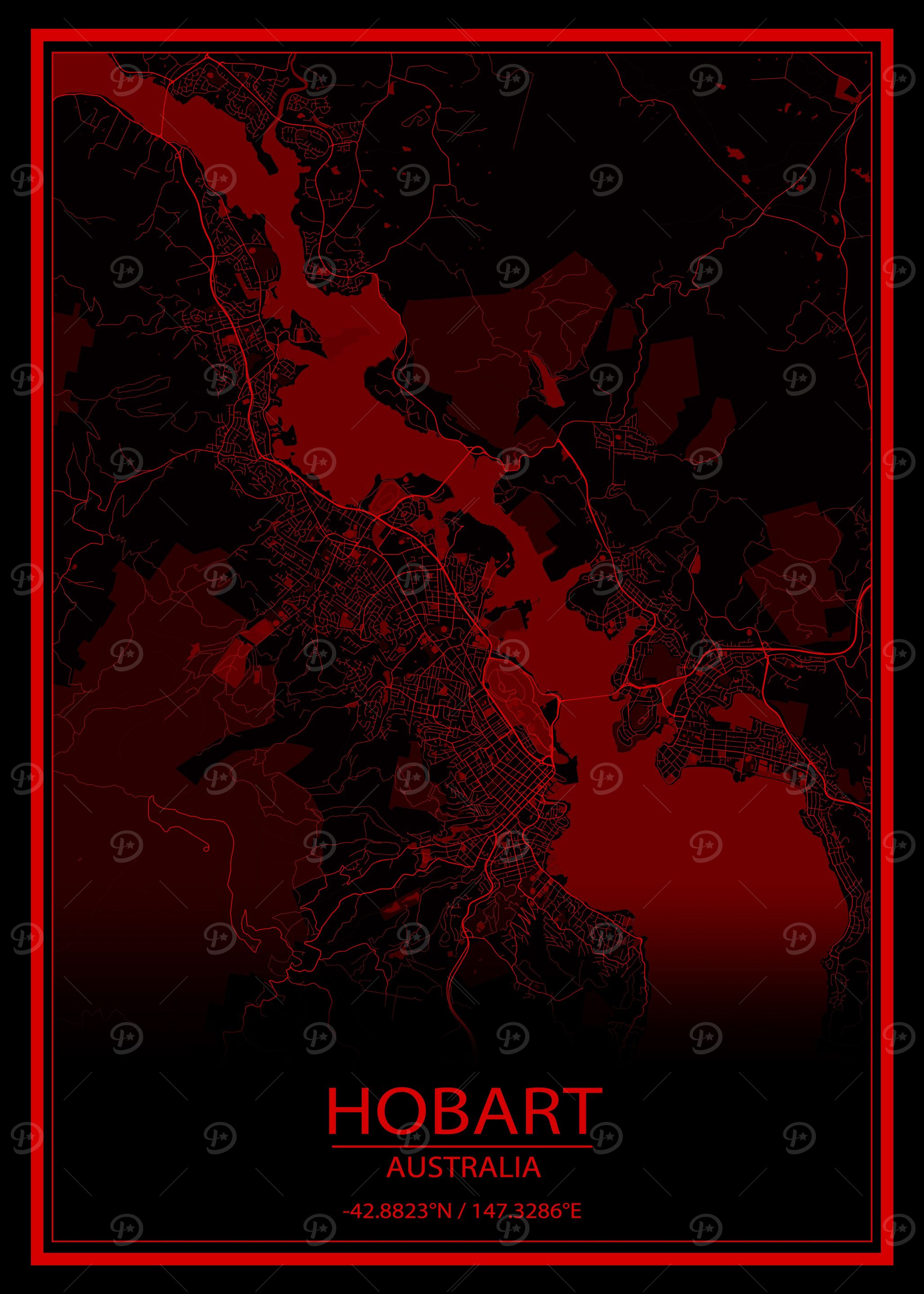 Hobart Red Black City Map