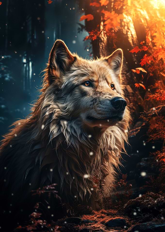 white wolf at golden hour
