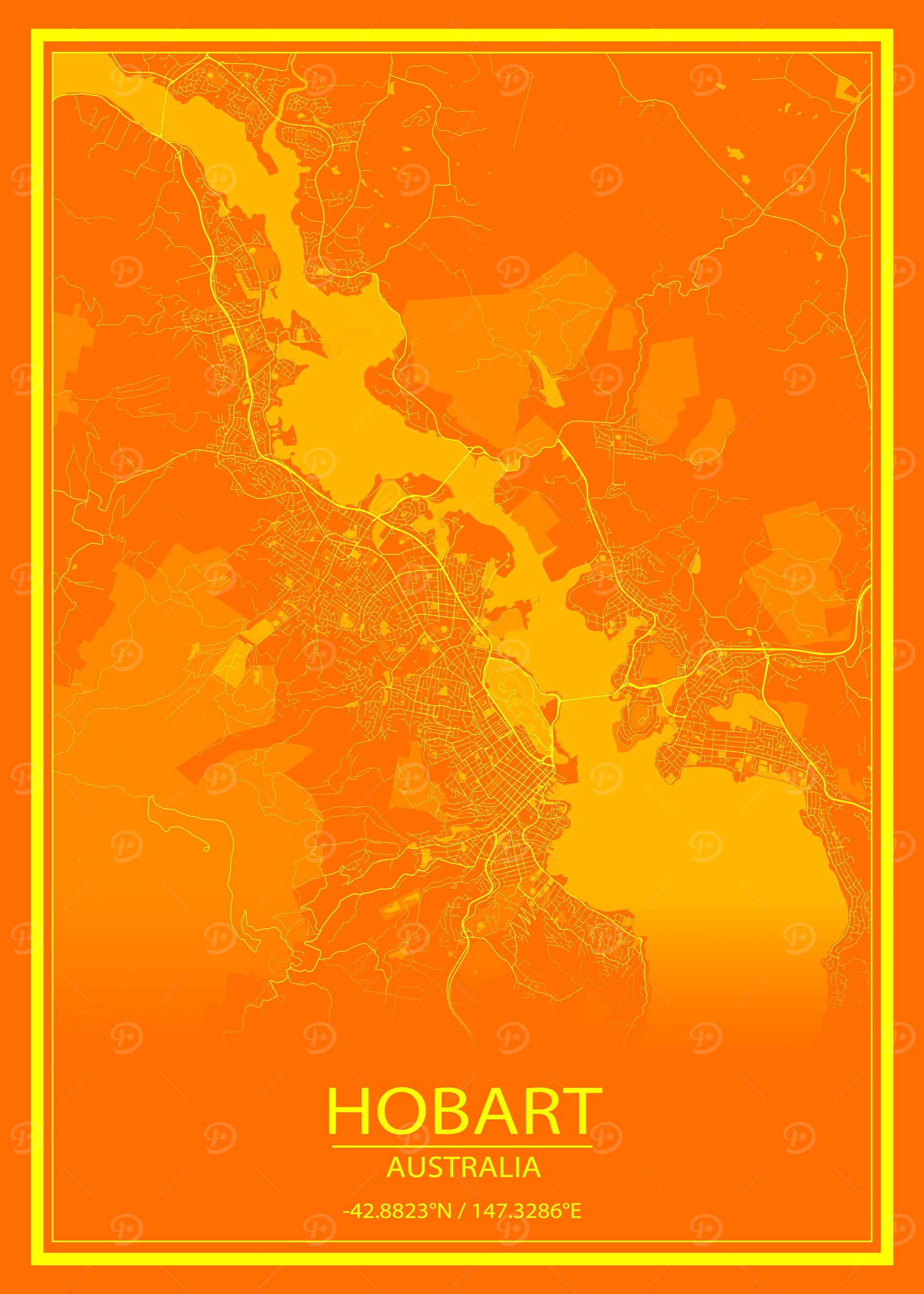Hobart Tasmania Orange Map