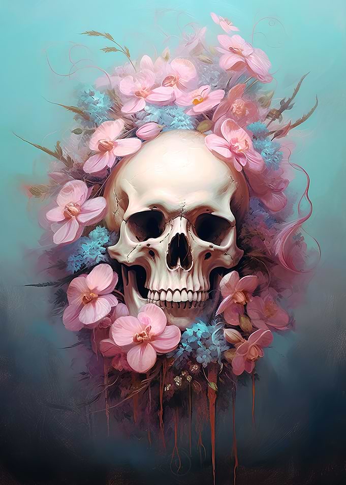 Skull with Pink Flowers