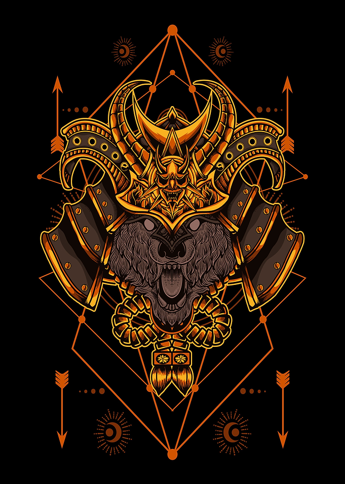 wolf head with samurai art