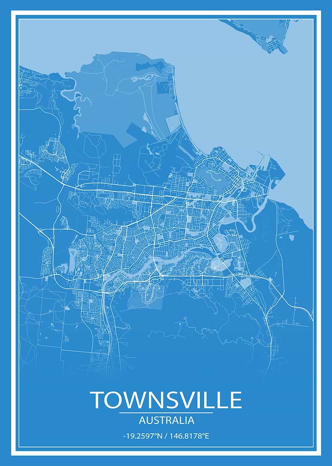 Townsville Blue White Map