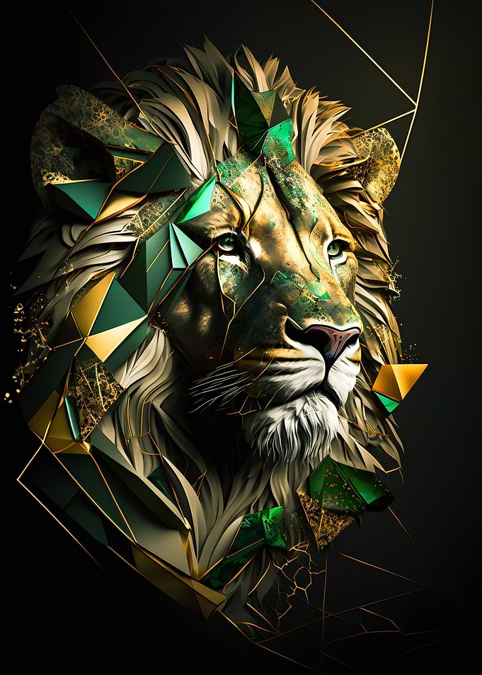 Abstract Gold Green Lion